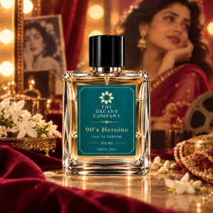90âs Heroine perfume by The Decant Company in a square glass bottle with a 1990s cinema theme